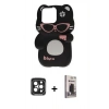 MARSİLYAN™- iPhone 15 Pro Max Kılıf Akış Yansıma - Siyah Bilvis Hayalet Cam Ekran Koruyucu + PVD Metal Kamera Lens - SH