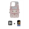 MARSİLYAN™- iPhone 15 Pro Max Kılıf Akış Yansıma - Siyah Buffer Hayalet Cam Ekran Koruyucu + Gri PVD Metal Kamera Lens