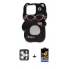 MARSİLYAN™- iPhone 15 Pro Max Kılıf Akış Yansıma - Siyah Buffer Hayalet Cam Ekran Koruyucu + PVD Metal Kamera Lens - GS