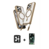 MARSİLYAN™- iPhone 15 Pro Max Kılıf Atlas Doku Koleksiyonu - Şeffaf 360 Full Body Arka Koruyucu + PVD Metal Kamera Lens - SH