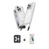 MARSİLYAN™- iPhone 15 Pro Max Kılıf Atlas Doku Koleksiyonu - Şeffaf Pasifik Cam Ekran Koruyucu + Siyah PVD Metal Kamera Lens