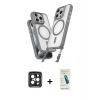 MARSİLYAN™- iPhone 15 Pro Max Kılıf Atlas Doku Koleksiyonu - Şeffaf Pasifik Cam Ekran Koruyucu + Siyah PVD Metal Kamera Lens