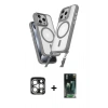 MARSİLYAN™- iPhone 15 Pro Max Kılıf Atlas Doku Koleksiyonu - Siyah 360 Mat Full Body Arka Koruyucu + PVD Metal Kamera Lens - GS