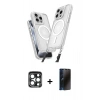 MARSİLYAN™- iPhone 15 Pro Max Kılıf Atlas Doku Koleksiyonu - Siyah 3D Antistatik Hayalet Cam Ekran Koruyucu + PVD Metal Kamera Lens - LT