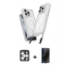 MARSİLYAN™- iPhone 15 Pro Max Kılıf Atlas Doku Koleksiyonu - Siyah 3D Antistatik Hayalet Cam Ekran Koruyucu + PVD Metal Kamera Lens - GS