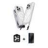 MARSİLYAN™- iPhone 15 Pro Max Kılıf Atlas Doku Koleksiyonu - Siyah 3D Antistatik Hayalet Cam Ekran Koruyucu + PVD Metal Kamera Lens - TU