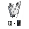 MARSİLYAN™- iPhone 15 Pro Max Kılıf Atlas Doku Koleksiyonu - Siyah 3D Antistatik Hayalet Cam Ekran Koruyucu + PVD Metal Kamera Lens - GS