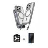 MARSİLYAN™- iPhone 15 Pro Max Kılıf Atlas Doku Koleksiyonu - Siyah 3D Antistatik Hayalet Cam Ekran Koruyucu + PVD Metal Kamera Lens - TU