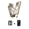 MARSİLYAN™- iPhone 15 Pro Max Kılıf Atlas Doku Koleksiyonu - Siyah 3D Antistatik Hayalet Cam Ekran Koruyucu + PVD Metal Kamera Lens - LT