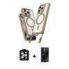 MARSİLYAN™- iPhone 15 Pro Max Kılıf Atlas Doku Koleksiyonu - Siyah 3D Antistatik Hayalet Cam Ekran Koruyucu + PVD Metal Kamera Lens - TU