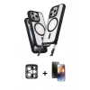 MARSİLYAN™- iPhone 15 Pro Max Kılıf Atlas Doku Koleksiyonu - Siyah 3D Antistatik Mat Seramik Nano Ekran Koruyucu + PVD Metal Kamera Lens - GS