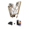 MARSİLYAN™- iPhone 15 Pro Max Kılıf Atlas Doku Koleksiyonu - Siyah 3D Antistatik Mat Seramik Nano Ekran Koruyucu + Raze Metal Kamera Lens - TMGI