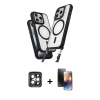 MARSİLYAN™- iPhone 15 Pro Max Kılıf Atlas Doku Koleksiyonu - Siyah 3D Antistatik Mat Seramik Nano Ekran Koruyucu + PVD Metal Kamera Lens - GI
