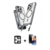 MARSİLYAN™- iPhone 15 Pro Max Kılıf Atlas Doku Koleksiyonu - Siyah 3D Antistatik Mat Seramik Nano Ekran Koruyucu + PVD Metal Kamera Lens - GS