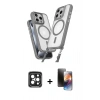 MARSİLYAN™- iPhone 15 Pro Max Kılıf Atlas Doku Koleksiyonu - Siyah 3D Antistatik Mat Seramik Nano Ekran Koruyucu + Siyah PVD Metal Kamera Lens