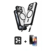 MARSİLYAN™- iPhone 15 Pro Max Kılıf Atlas Doku Koleksiyonu - Siyah 3D Antistatik Mat Seramik Nano Ekran Koruyucu + Siyah PVD Metal Kamera Lens