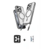 MARSİLYAN™- iPhone 15 Pro Max Kılıf Atlas Doku Koleksiyonu - Siyah Bilvis 0.18mm Plus Cam Ekran Koruyucu + PVD Metal Kamera Lens - SH
