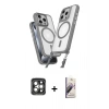 MARSİLYAN™- iPhone 15 Pro Max Kılıf Atlas Doku Koleksiyonu - Siyah Bilvis 3D Mat Cam Ekran Koruyucu + PVD Metal Kamera Lens - GI