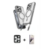 MARSİLYAN™- iPhone 15 Pro Max Kılıf Atlas Doku Koleksiyonu - Siyah Bilvis 3D Mat Cam Ekran Koruyucu + PVD Metal Kamera Lens - LT