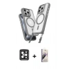 MARSİLYAN™- iPhone 15 Pro Max Kılıf Atlas Doku Koleksiyonu - Siyah Bilvis 3D Mat Cam Ekran Koruyucu + Siyah PVD Metal Kamera Lens