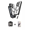 MARSİLYAN™- iPhone 15 Pro Max Kılıf Atlas Doku Koleksiyonu - Siyah Bilvis 3D Mat Cam Ekran Koruyucu + PVD Metal Kamera Lens - TU