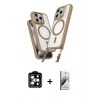 MARSİLYAN™- iPhone 15 Pro Max Kılıf Atlas Doku Koleksiyonu - Siyah Bilvis 3D Mat Cam Ekran Koruyucu + PVD Metal Kamera Lens - TU