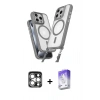 MARSİLYAN™- iPhone 15 Pro Max Kılıf Atlas Doku Koleksiyonu - Siyah Bilvis 5in1 3D Magic Cam Ekran Koruyucu + PVD Metal Kamera Lens - GS