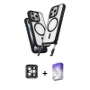 MARSİLYAN™- iPhone 15 Pro Max Kılıf Atlas Doku Koleksiyonu - Siyah Bilvis 5in1 3D Magic Cam Ekran Koruyucu + PVD Metal Kamera Lens - GI