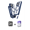 MARSİLYAN™- iPhone 15 Pro Max Kılıf Atlas Doku Koleksiyonu - Siyah Bilvis 5in1 3D Magic Cam Ekran Koruyucu + PVD Metal Kamera Lens - SH