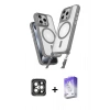 MARSİLYAN™- iPhone 15 Pro Max Kılıf Atlas Doku Koleksiyonu - Siyah Bilvis 5in1 3D Magic Cam Ekran Koruyucu + PVD Metal Kamera Lens - GI