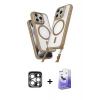 MARSİLYAN™- iPhone 15 Pro Max Kılıf Atlas Doku Koleksiyonu - Siyah Bilvis 5in1 5D Magic Hayalet Cam Ekran Koruyucu + Gümüş PVD Metal Kamera Lens