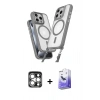 MARSİLYAN™- iPhone 15 Pro Max Kılıf Atlas Doku Koleksiyonu - Siyah Bilvis 5in1 5D Magic Hayalet Cam Ekran Koruyucu + Gümüş PVD Metal Kamera Lens