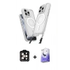 MARSİLYAN™- iPhone 15 Pro Max Kılıf Atlas Doku Koleksiyonu - Siyah Bilvis 5in1 5D Magic Hayalet Cam Ekran Koruyucu + PVD Metal Kamera Lens - TU