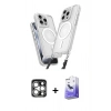 MARSİLYAN™- iPhone 15 Pro Max Kılıf Atlas Doku Koleksiyonu - Siyah Bilvis 5in1 5D Magic Hayalet Cam Ekran Koruyucu + Gümüş PVD Metal Kamera Lens