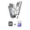 MARSİLYAN™- iPhone 15 Pro Max Kılıf Atlas Doku Koleksiyonu - Siyah Bilvis 5in1 5D Magic Hayalet Cam Ekran Koruyucu + PVD Metal Kamera Lens - GI