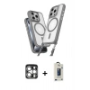 MARSİLYAN™- iPhone 15 Pro Max Kılıf Atlas Doku Koleksiyonu - Siyah Bilvis Hayalet Cam Ekran Koruyucu + PVD Metal Kamera Lens - GS