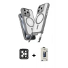 MARSİLYAN™- iPhone 15 Pro Max Kılıf Atlas Doku Koleksiyonu - Siyah Bilvis Hayalet Cam Ekran Koruyucu + PVD Metal Kamera Lens - GI
