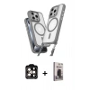 MARSİLYAN™- iPhone 15 Pro Max Kılıf Atlas Doku Koleksiyonu - Siyah Bilvis Hayalet Cam Ekran Koruyucu + PVD Metal Kamera Lens - TU