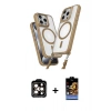 MARSİLYAN™- iPhone 15 Pro Max Kılıf Atlas Doku Koleksiyonu - Siyah Buffer Hayalet Cam Ekran Koruyucu + PVD Metal Kamera Lens - TU