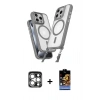 MARSİLYAN™- iPhone 15 Pro Max Kılıf Atlas Doku Koleksiyonu - Siyah Buffer Hayalet Cam Ekran Koruyucu + PVD Metal Kamera Lens - GS