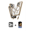 MARSİLYAN™- iPhone 15 Pro Max Kılıf Atlas Doku Koleksiyonu - Siyah Buffer Hayalet Cam Ekran Koruyucu + PVD Metal Kamera Lens - GS