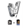 MARSİLYAN™- iPhone 15 Pro Max Kılıf Atlas Doku Koleksiyonu - Siyah Buffer Hayalet Cam Ekran Koruyucu + PVD Metal Kamera Lens - TU