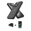 MARSİLYAN™- iPhone 15 Pro Max Kılıf Atlas Form - Siyah 360 Mat Full Body Arka Koruyucu + Titanyum Gri Raze Metal Kamera Lens