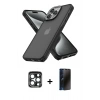 MARSİLYAN™- iPhone 15 Pro Max Kılıf Atlas Form - Siyah 3D Antistatik Hayalet Cam Ekran Koruyucu + PVD Metal Kamera Lens - LT