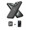 MARSİLYAN™- iPhone 15 Pro Max Kılıf Atlas Form - Siyah 3D Antistatik Hayalet Cam Ekran Koruyucu + PVD Metal Kamera Lens - SH