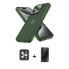 MARSİLYAN™- iPhone 15 Pro Max Kılıf Atlas Form - Siyah 3D Antistatik Hayalet Cam Ekran Koruyucu + PVD Metal Kamera Lens - SH