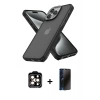 MARSİLYAN™- iPhone 15 Pro Max Kılıf Atlas Form - Siyah 3D Antistatik Hayalet Cam Ekran Koruyucu + PVD Metal Kamera Lens - TU