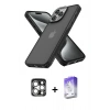 MARSİLYAN™- iPhone 15 Pro Max Kılıf Atlas Form - Siyah Bilvis 5in1 3D Magic Cam Ekran Koruyucu + Gümüş PVD Metal Kamera Lens