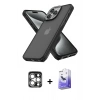 MARSİLYAN™- iPhone 15 Pro Max Kılıf Atlas Form - Siyah Bilvis 5in1 5D Magic Hayalet Cam Ekran Koruyucu + Gümüş PVD Metal Kamera Lens