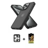 MARSİLYAN™- iPhone 15 Pro Max Kılıf Atlas Form - Siyah Buffer Cam Ekran Koruyucu + Gümüş PVD Metal Kamera Lens
